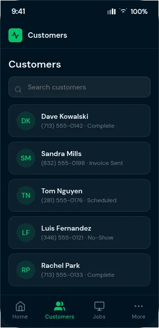 Business Hub customers list view